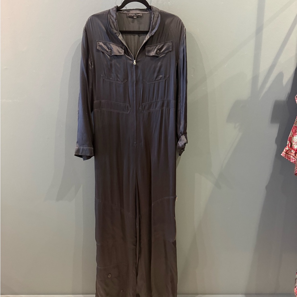 Burning Torch Long Zip-Front Jumpsuit Romper in Dark Charcoal